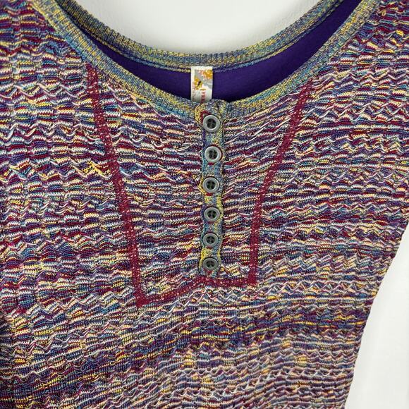 Free People Sunrise Knit Sweater Dress Purple multicolor Large scoop neck *flaw - Picture 4 of 11